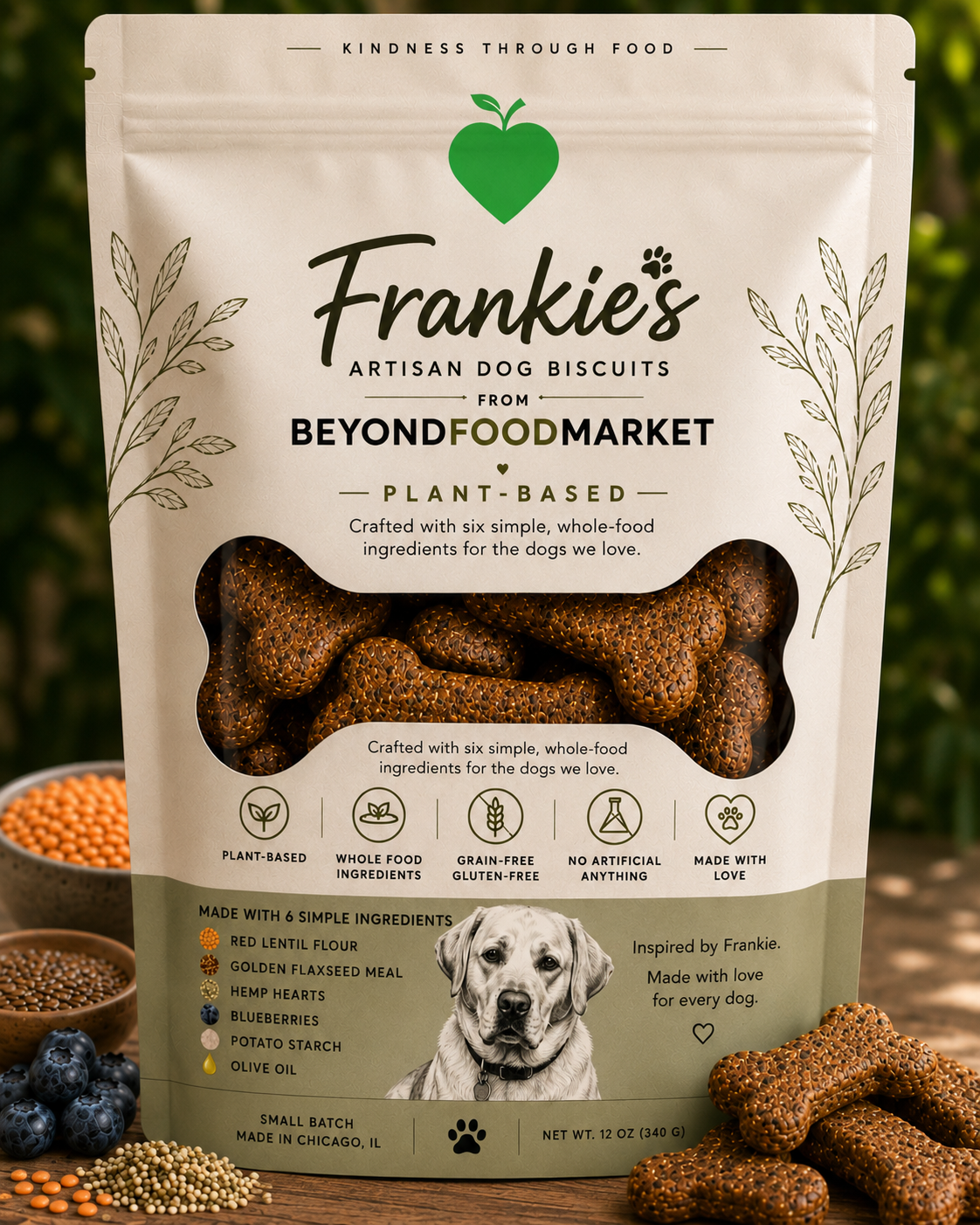 Plant-based artisan dog biscuits pouch